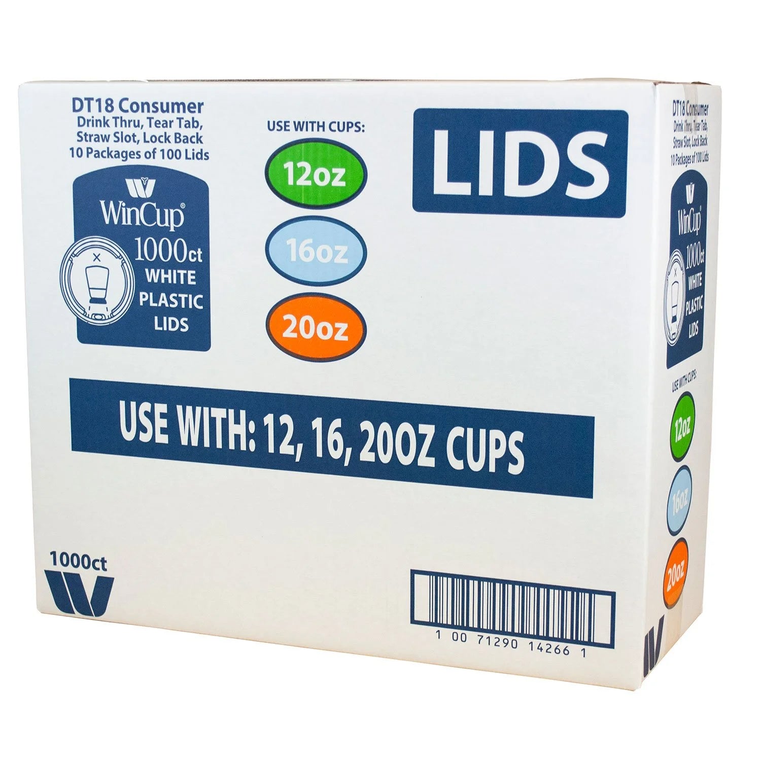 WinCup 18 Series 12-24 oz. Plastic Lids for 18 Series Foam Cups, Tear Tab + Straw Slot 1000 ct. - Bellso